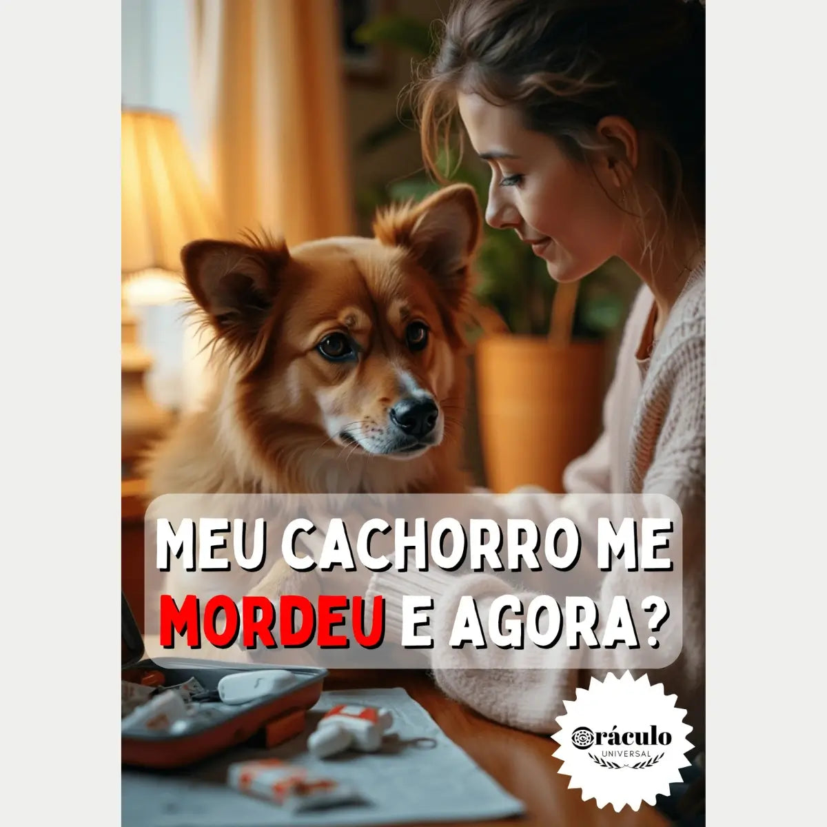 Capa do audiolivro "Meu Cachorro me Mordeu e Agora?" – dicas de como prevenir mordidas e educar seu cachorro para evitar comportamentos agressivos.