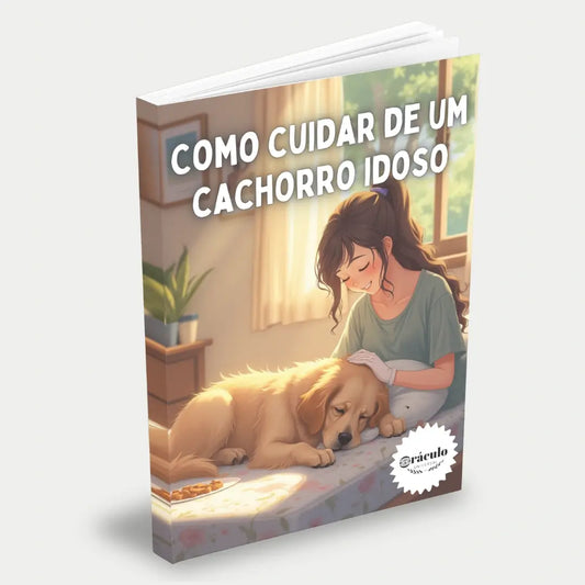 Capa do audiolivro "Como Cuidar de um Cachorro Idoso" – guia completo sobre cuidados, alimentação e saúde para cachorros idosos.
