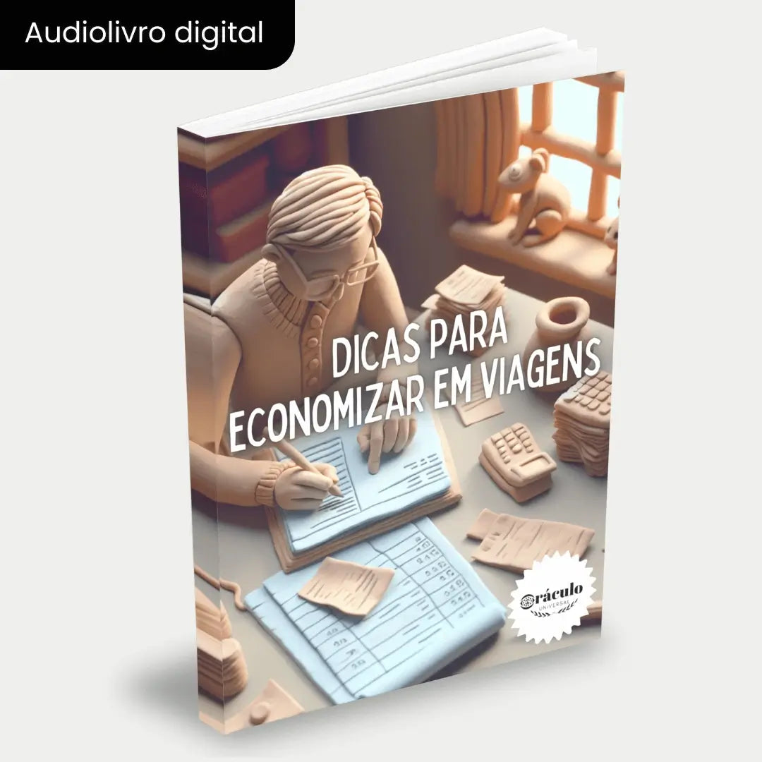 Capa do audiolivro "Como Economizar em uma Viagem" – guia com estratégias para reduzir custos em passagens, hospedagem, alimentação e passeios.