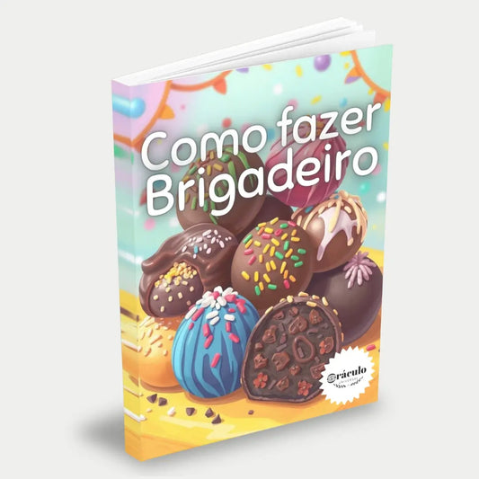 Capa do audiolivro "Como Fazer Brigadeiro" – guia prático com receitas e técnicas para preparar brigadeiros cremosos e deliciosos.