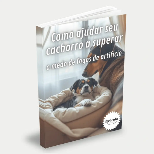 Capa do audiolivro "Como Ajudar seu Cachorro a Superar o Medo de Fogos de Artifício" – técnicas eficazes para acalmar cães ansiosos e reduzir o estresse com barulhos altos.