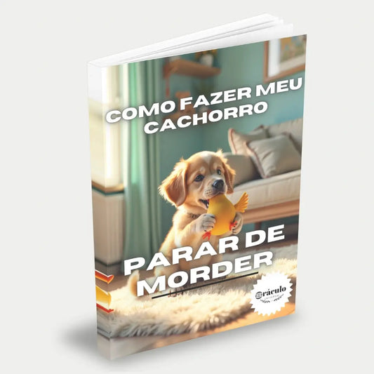 Capa do audiolivro "Como Fazer Meu Cachorro Parar de Morder" – guia prático para corrigir mordidas, treinar filhotes e melhorar o comportamento de cachorro.