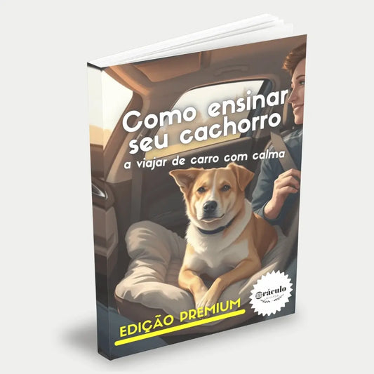 Capa do audiolivro "Como Ensinar seu Cachorro a Viajar de Carro com Calma" – guia prático para adestrar cachorrosa viajar com segurança e tranquilidade no carro.