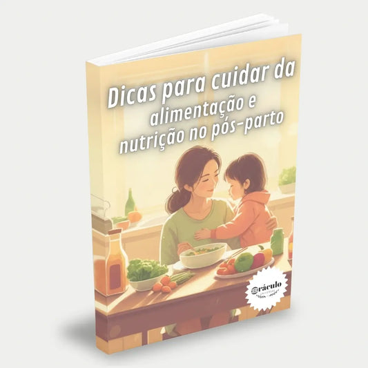 Capa do audiolivro "Dicas para Cuidar da Alimentação e Nutrição no Pós-Parto" – orientações sobre como manter uma alimentação equilibrada e nutritiva após o parto.