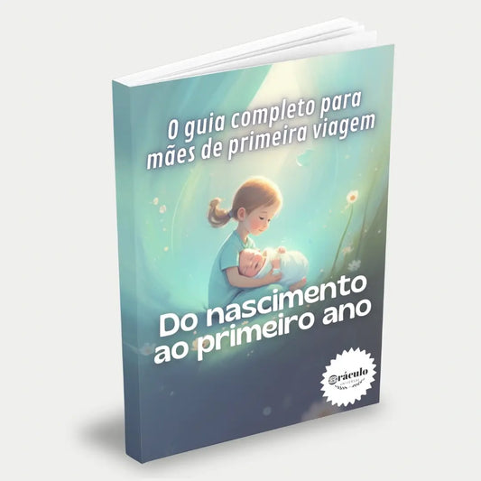 Capa do audiolivro "O Guia Completo para Mães de Primeira Viagem: Do Nascimento ao Primeiro Ano" – orientações essenciais para cuidar do bebê com segurança e confiança.
