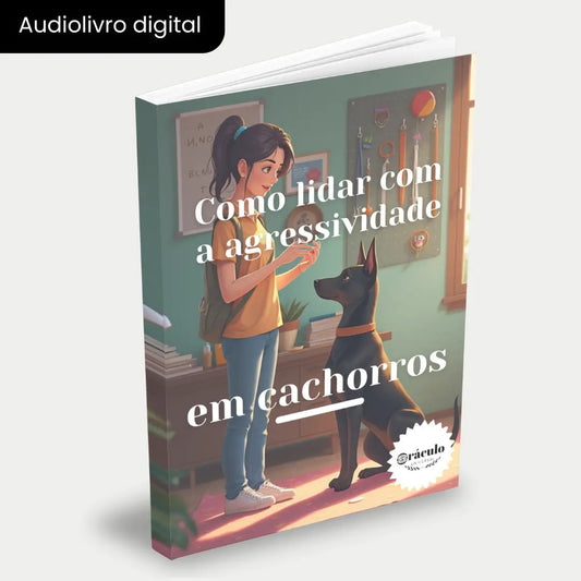 Capa do audiolivro "Como Lidar com a Agressividade em Cachorros" – técnicas eficazes para controlar comportamentos agressivos em cachorros e promover a convivência harmoniosa.