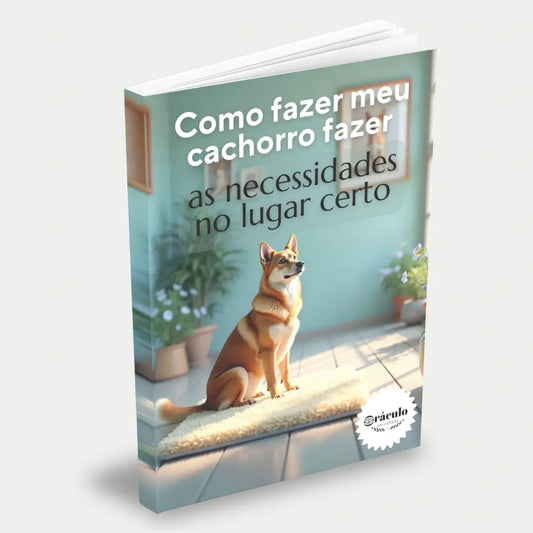 Capa do audiolivro "Como Fazer Meu Cachorro Fazer as Necessidades no Lugar Certo" – guia prático de adestramento para ensinar cachorros a usar o local correto.